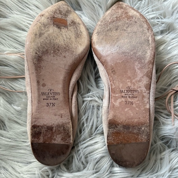 VALENTINO GARAVANI Suede Rockstud Lace-Up Ballet Flats Size 37.5 (7.5) - Picture 10 of 12